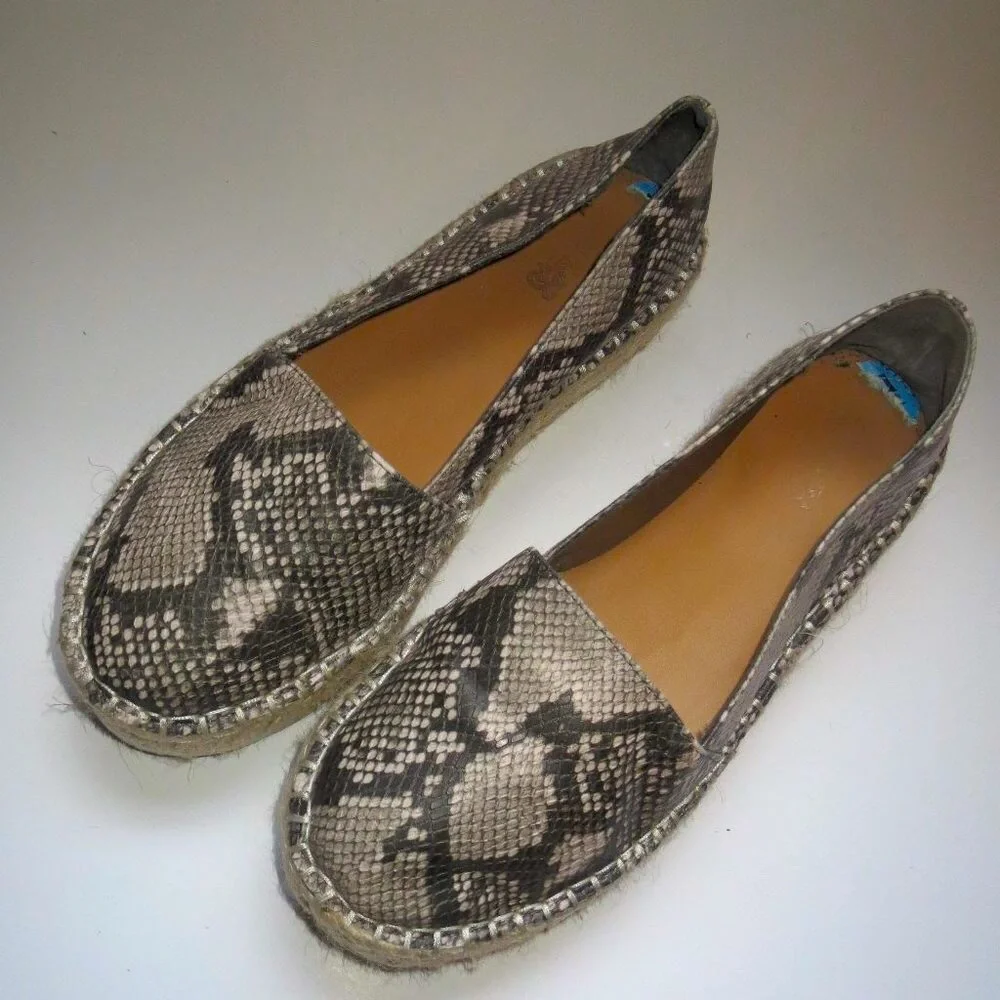 Sz 7.5 Carlos Santana Snake Platform Edith Espadrille SlipOn Shoes Natural Brown